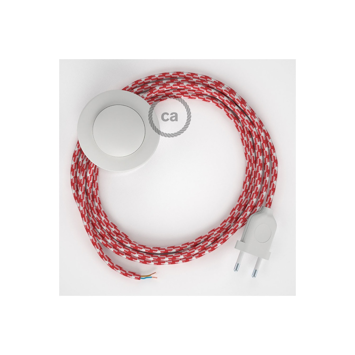 Cordon pour lampadaire, câble RP09 Effet Soie Bicolore Blanc-Rouge 3 m. Choisissez la couleur de la fiche et de l'interrupteur!