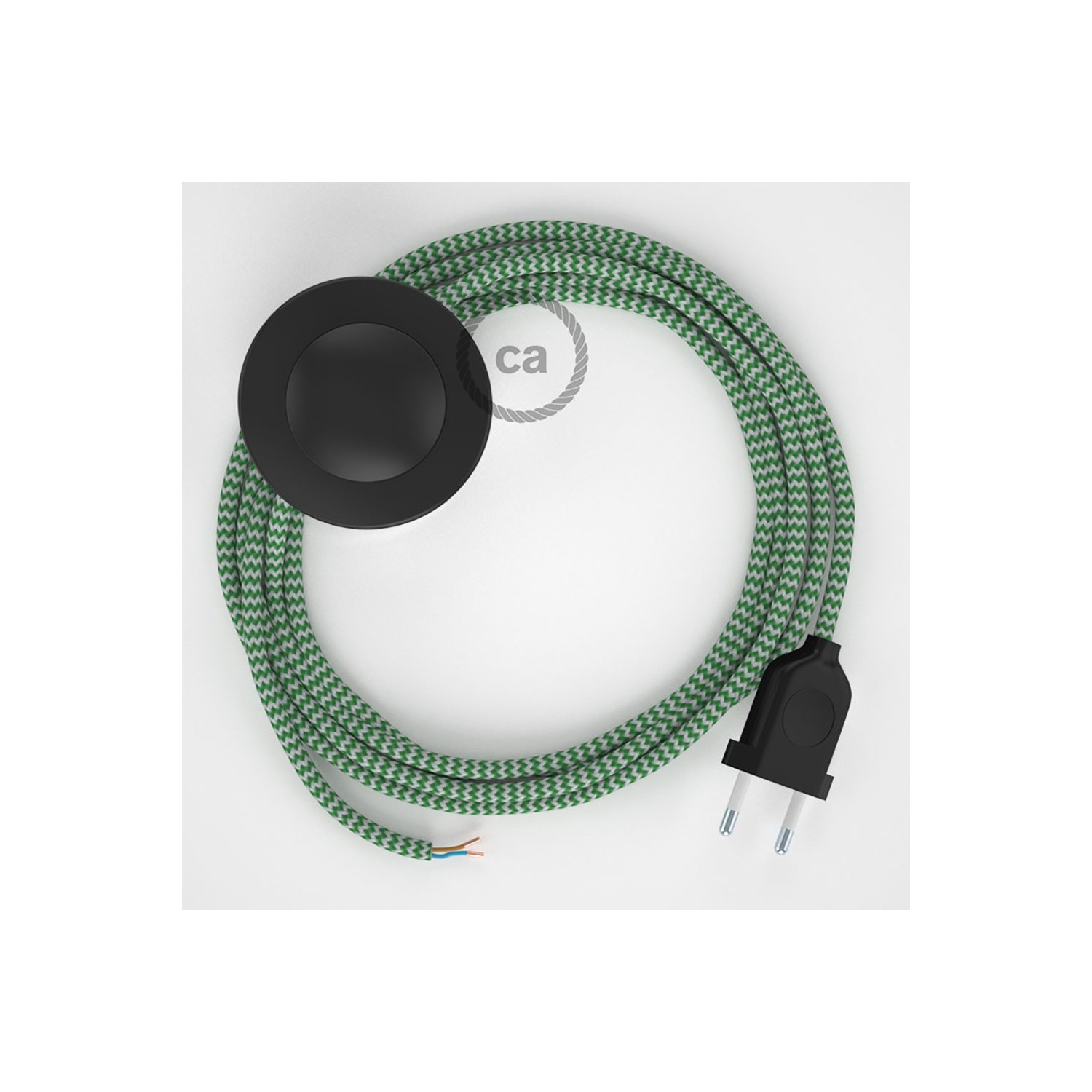 Cordon pour lampadaire, câble RZ06 Effet Soie ZigZag Blanc-Vert 3 m. Choisissez la couleur de la fiche et de l'interrupteur!
