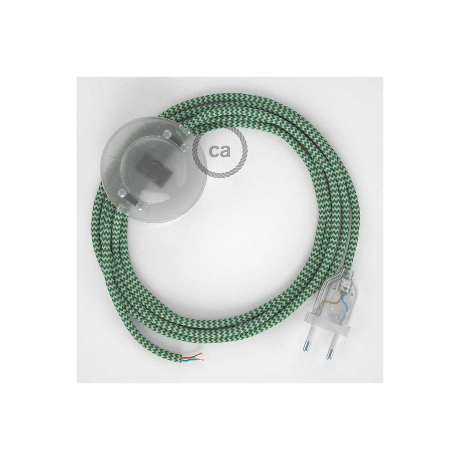 Stehleuchte Anschlussleitung RZ06 Zick-Zack Weiß Grün Seideneffekt 3 m. Wählen Sie aus drei Farben bei Schalter und Stecke.