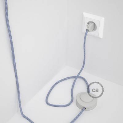 Cordon pour lampadaire, câble RZ07 Effet Soie ZigZag Blanc-Lilas 3 m. Choisissez la couleur de la fiche et de l'interrupteur!