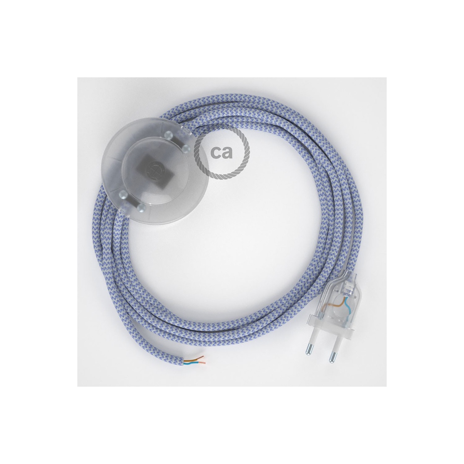 Cordon pour lampadaire, câble RZ07 Effet Soie ZigZag Blanc-Lilas 3 m. Choisissez la couleur de la fiche et de l'interrupteur!