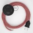 Cordon pour lampadaire, câble RZ09 Effet Soie ZigZag Blanc-Rouge 3 m. Choisissez la couleur de la fiche et de l'interrupteur!