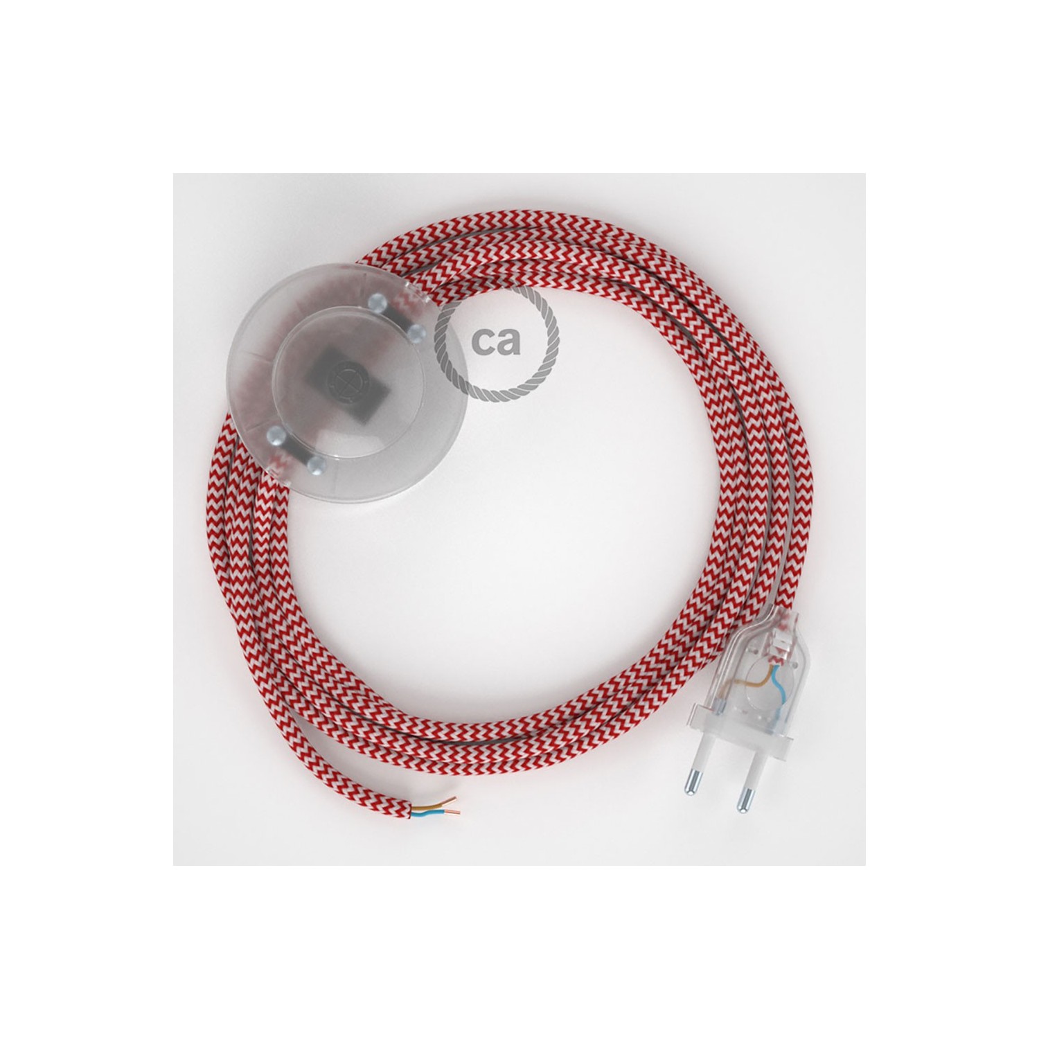 Stehleuchte Anschlussleitung RZ09 Zick-Zack Weiß Rot Seideneffekt 3 m. Wählen Sie aus drei Farben bei Schalter und Stecke.