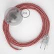 Cordon pour lampadaire, câble RZ09 Effet Soie ZigZag Blanc-Rouge 3 m. Choisissez la couleur de la fiche et de l'interrupteur!