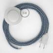 Cordon pour lampadaire, câble RZ12 Effet Soie ZigZag Blanc-Bleu 3 m. Choisissez la couleur de la fiche et de l'interrupteur!