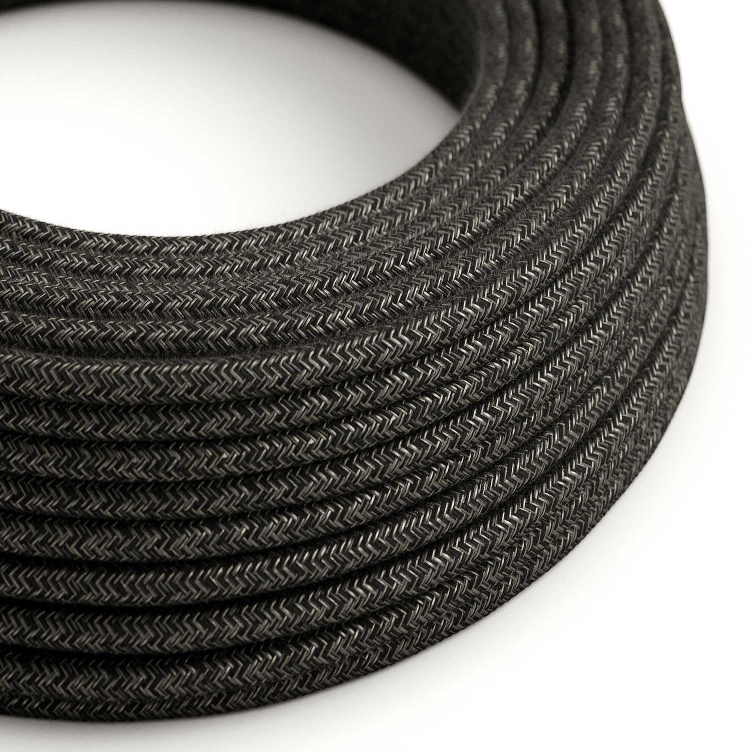 Fil Électrique Rond Gaine De Lin De Couleur Naturel Anthracite RN03