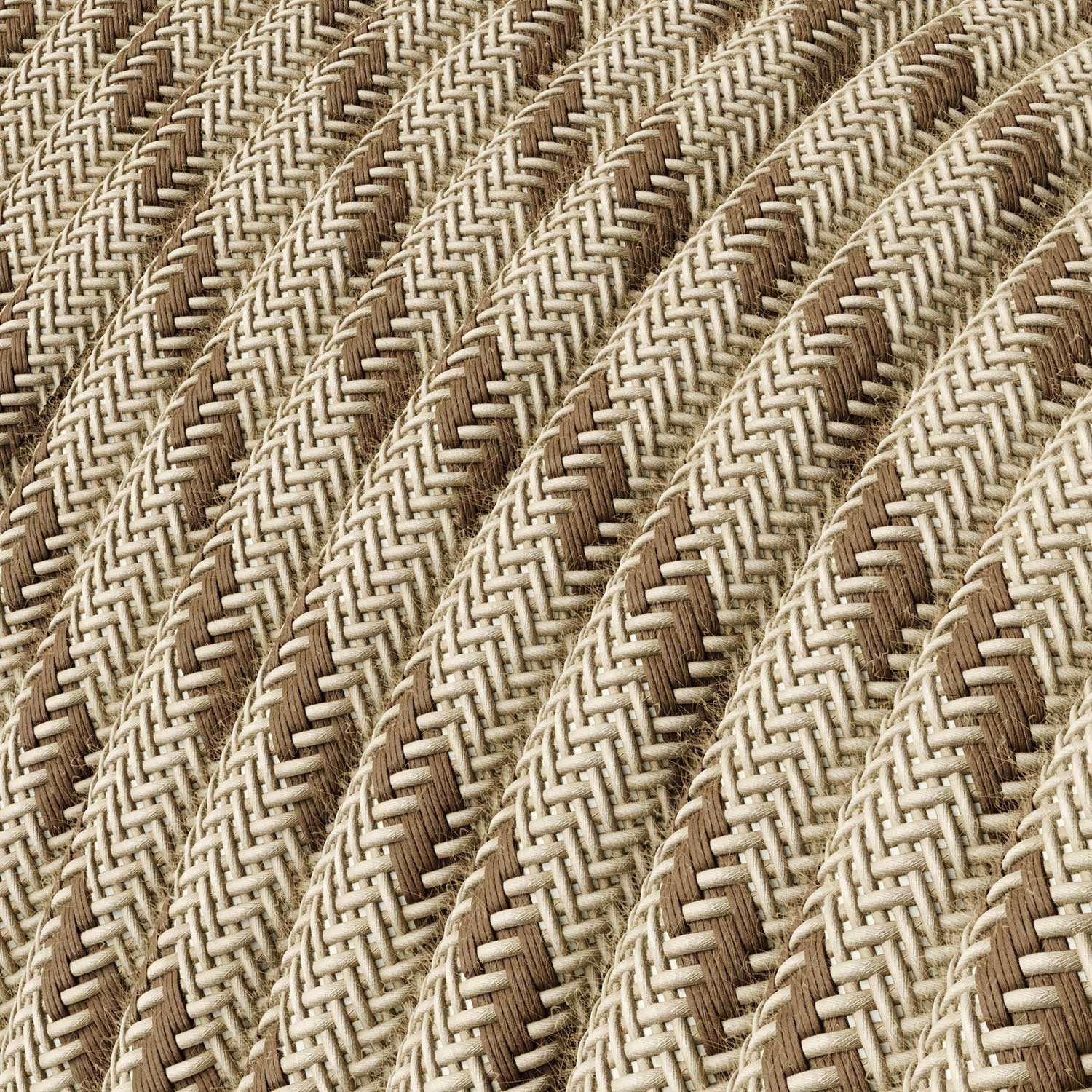 Elektrisches Kabel rund überzogen mit Baumwolle Streifen Farbe-Rinde und natürliches Leinen RD53