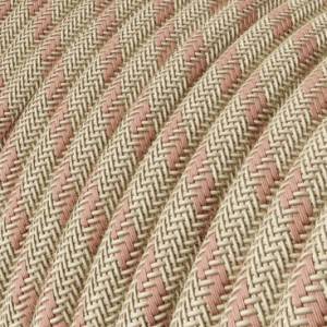 Cavo Elettrico rotondo rivestito in Cotone Stripes color Rosa Antico e Lino Naturale RD51