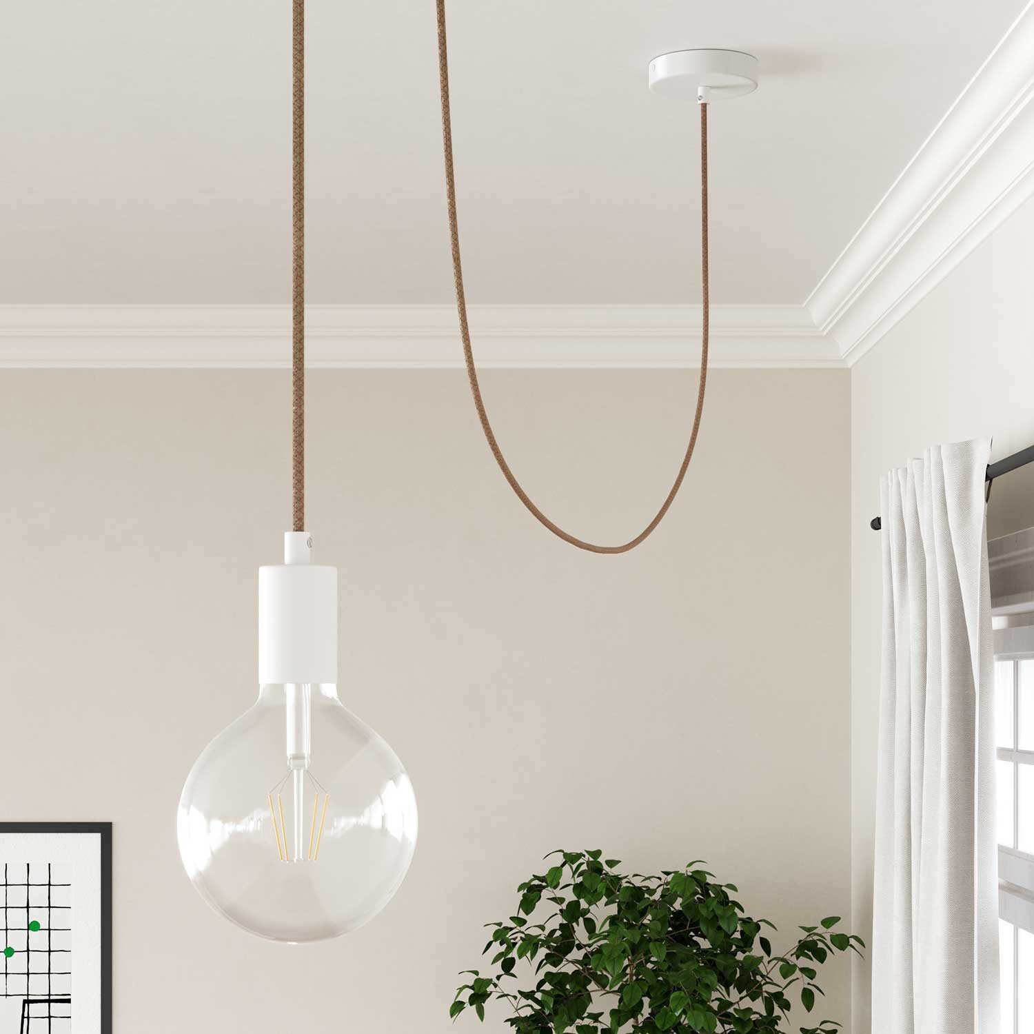 Fil Électrique Rond Gaine De Coton De Couleur Losange Vieux Rose Et Lin Naturel RD61