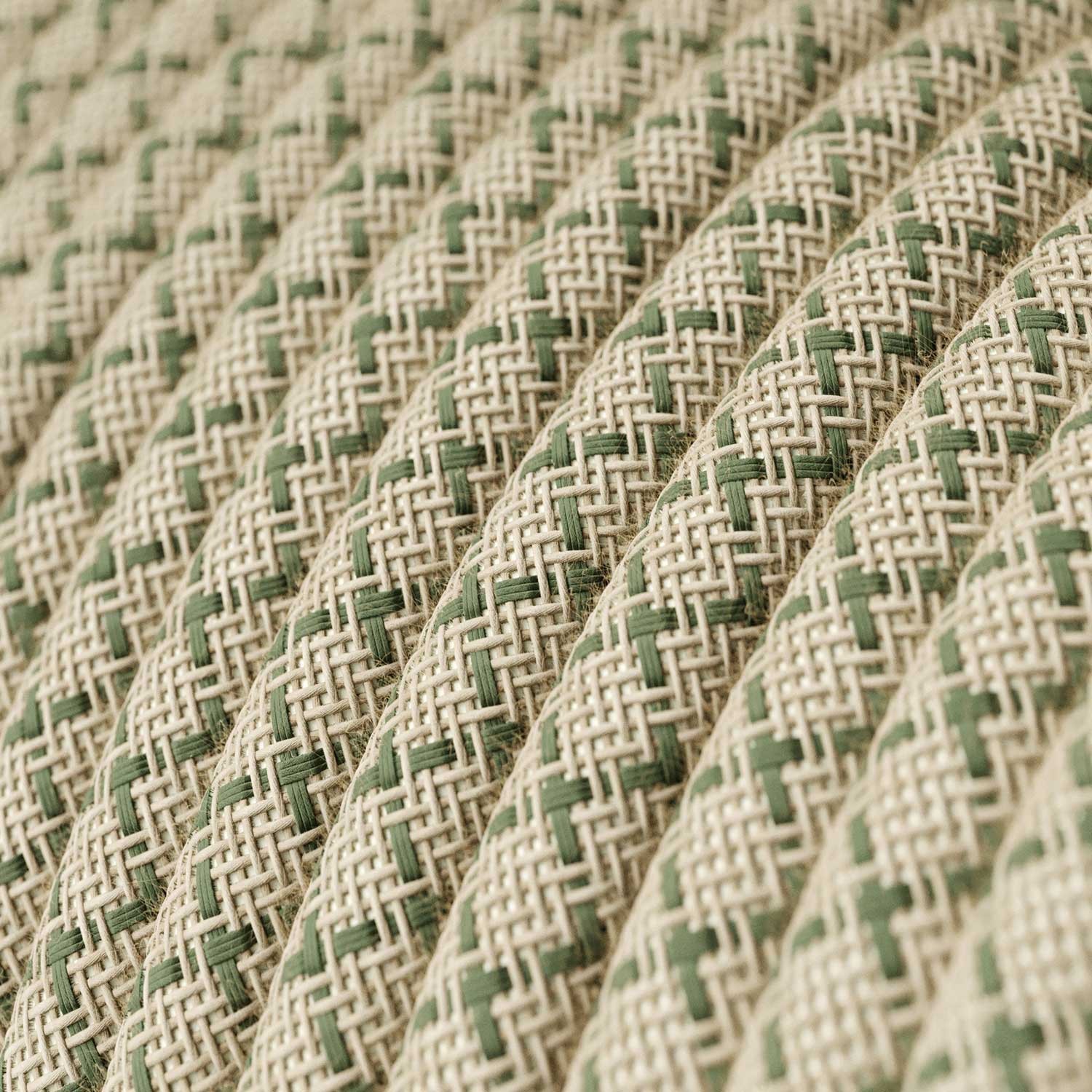 Cavo Elettrico rotondo rivestito in Cotone Losanga color Verde Timo e Lino Naturale RD62