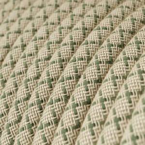 Cavo Elettrico rotondo rivestito in Cotone Losanga color Verde Timo e Lino Naturale RD62