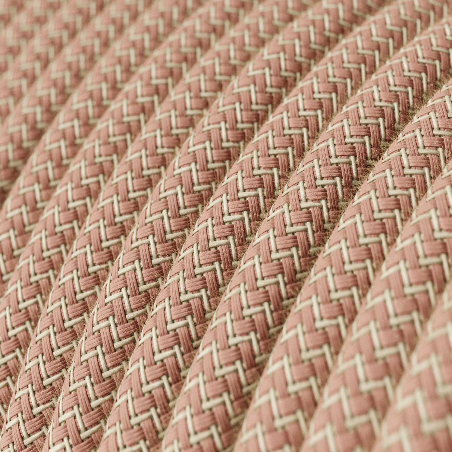 Cavo Elettrico rotondo rivestito in Cotone ZigZag color Rosa Antico e Lino Naturale RD71