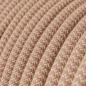 Fil Électrique Rond Gaine De Coton De Couleur ZigZag Vieux Rose Et Lin Naturel RD71