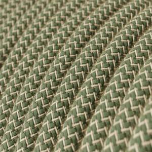 Cavo Elettrico rotondo rivestito in Cotone ZigZag color Verde Timo e Lino Naturale RD72