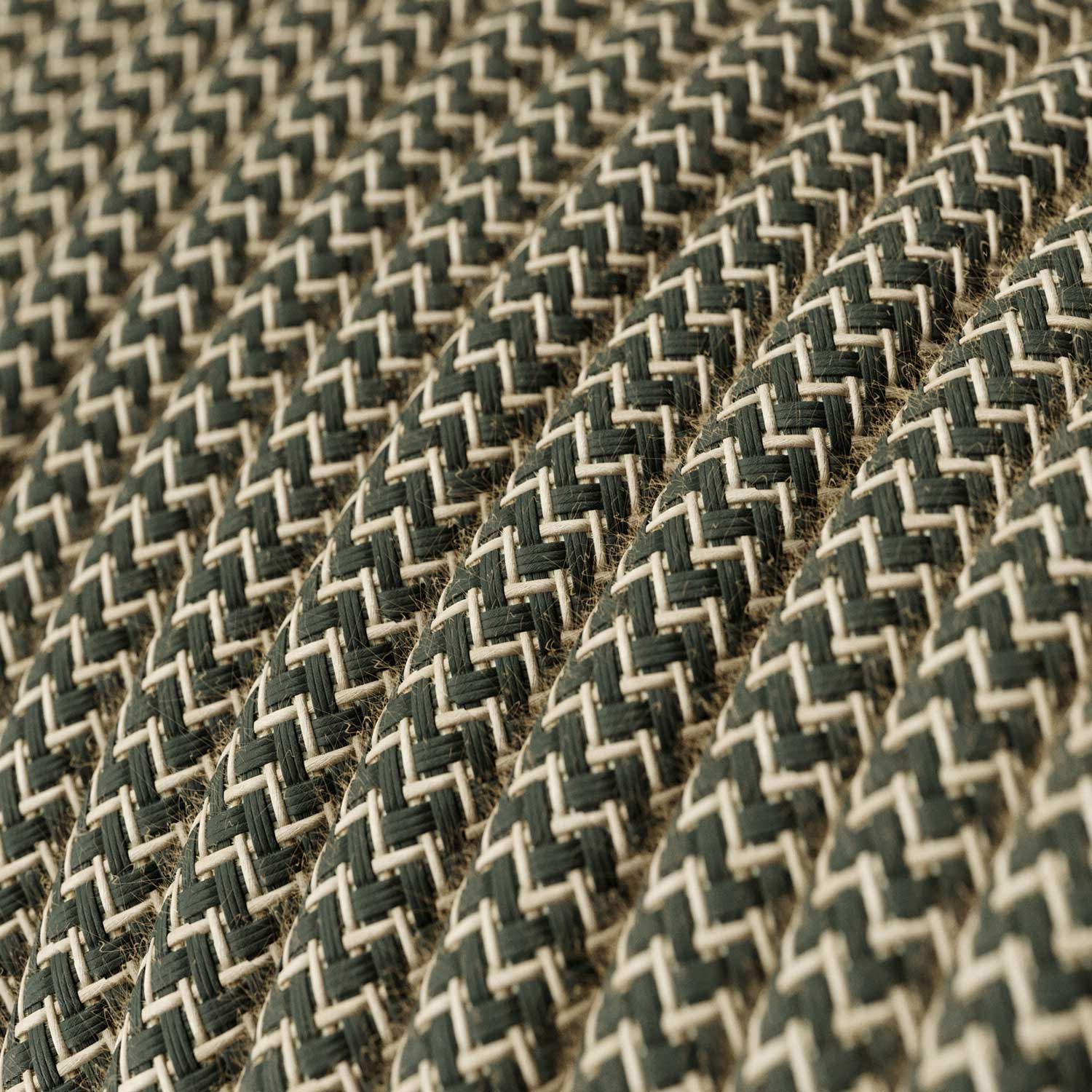 Cavo Elettrico rotondo rivestito in Cotone ZigZag color Antracite e Lino Naturale RD74