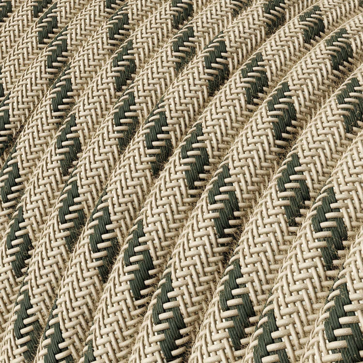 Elektrisches Kabel rund überzogen mit Baumwolle Streifen Farbe-Anthrazit und natürliches Leinen RD54