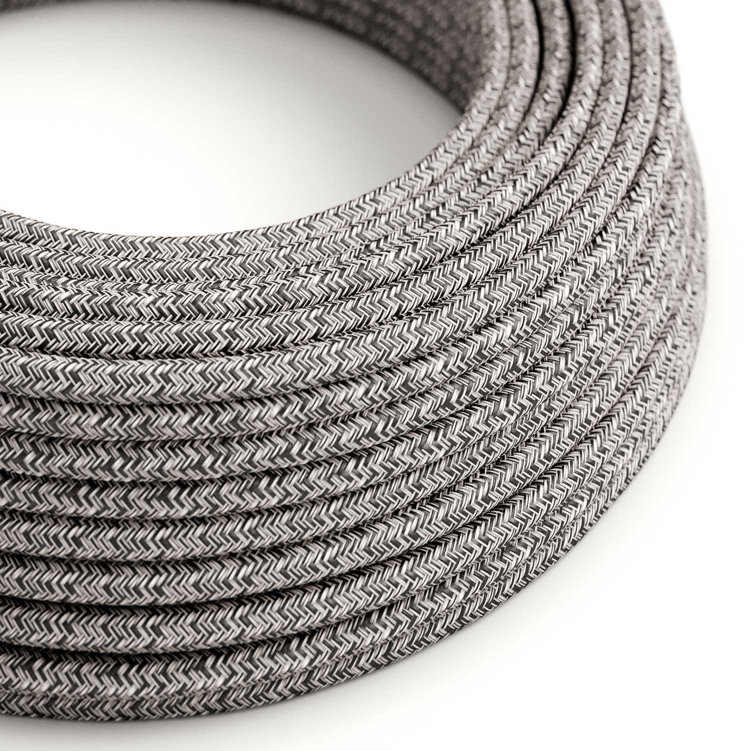 Fil Électrique Rond Gaine De Coton De Couleur Onyx Tweed, Noir, Lin Naturel Et Finition Paillettes RS81