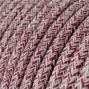 Cavo Elettrico rotondo rivestito in Cotone Tweed Burgundy color Rosso, Lino Naturale e Rifinitura Glitter RS83