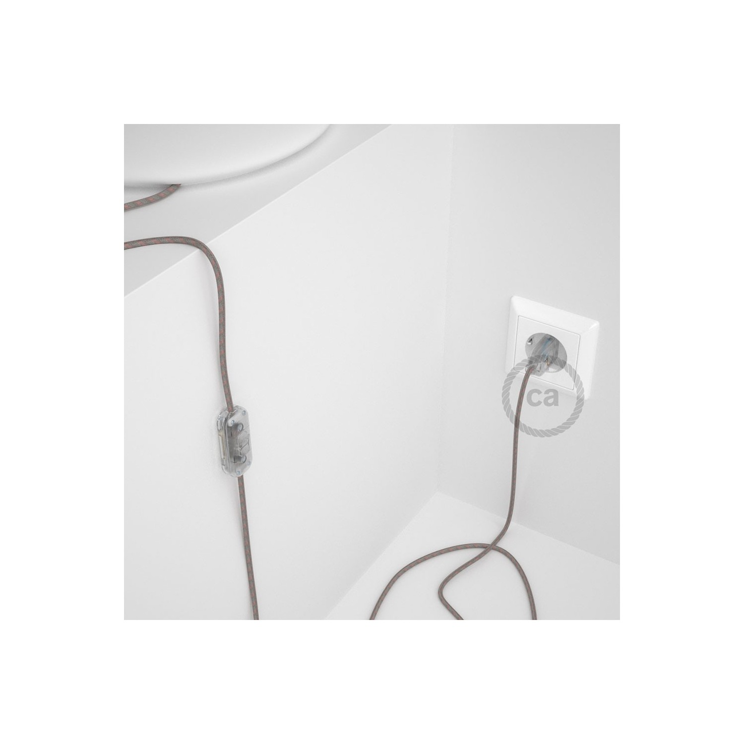 Cordon pour lampe, câble RD53 Stripes Marron Écorce 1,80 m. Choisissez la couleur de la fiche et de l'interrupteur!