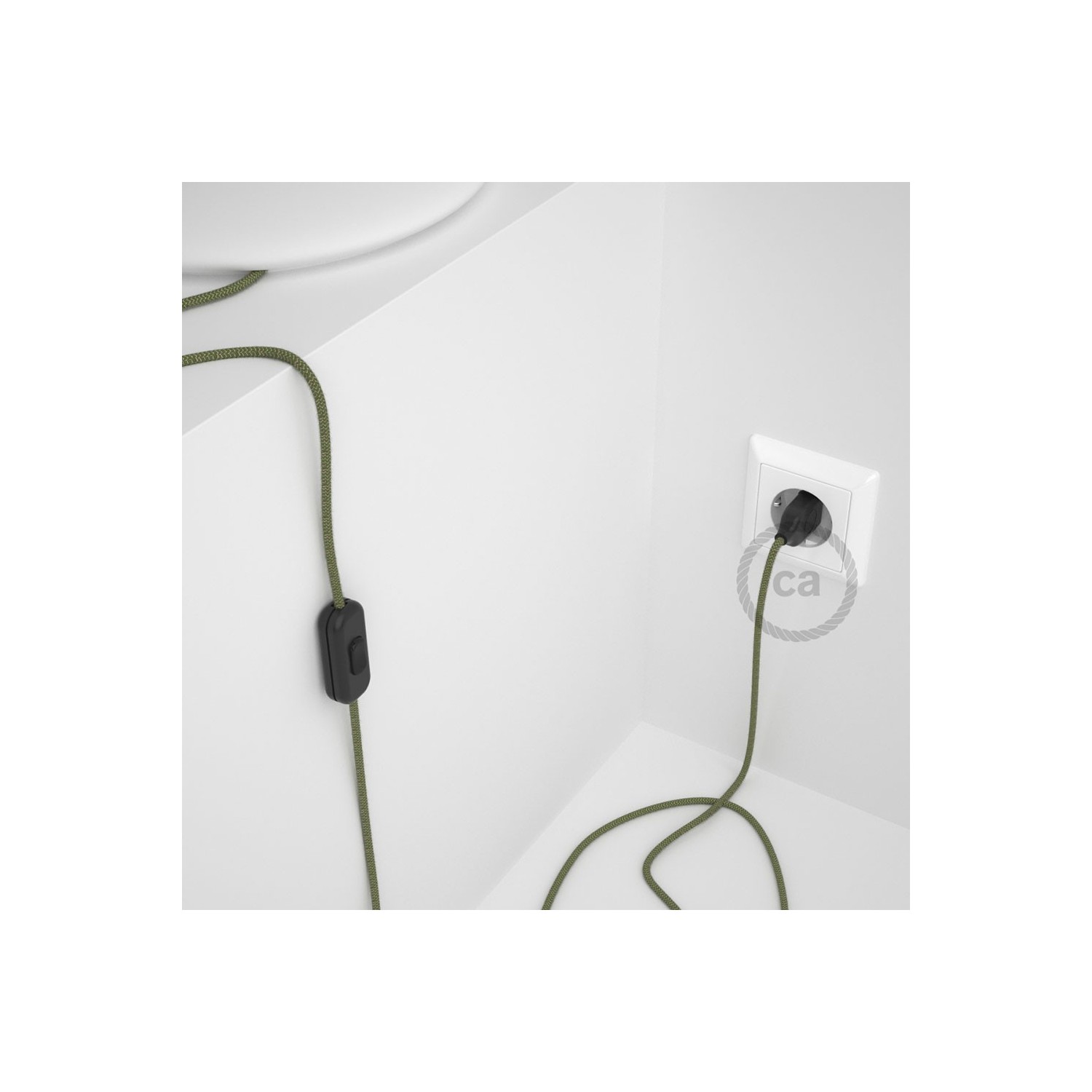 Cordon pour lampe, câble RD72 ZigZag Vert Thym 1,80 m. Choisissez la couleur de la fiche et de l'interrupteur!