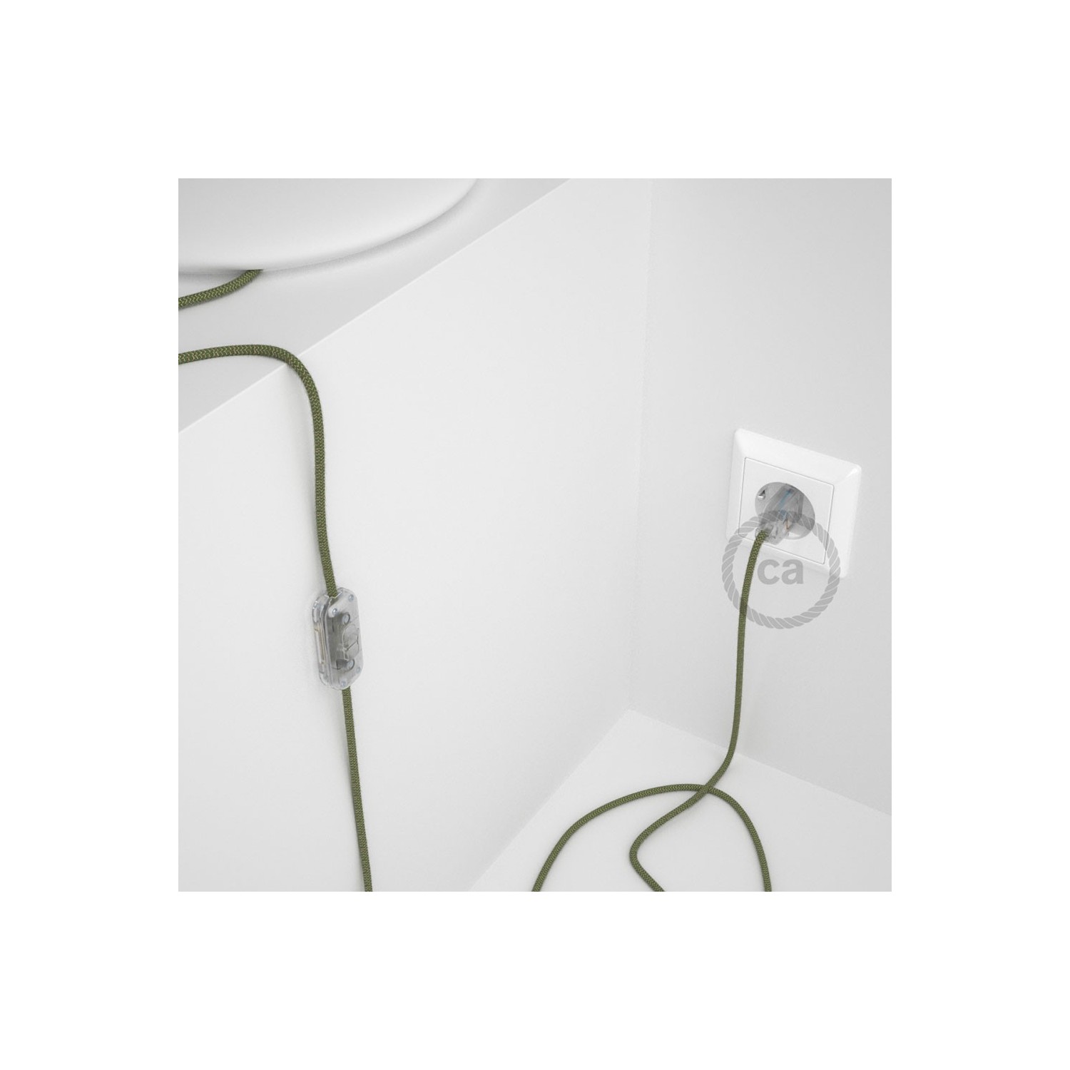 Cordon pour lampe, câble RD72 ZigZag Vert Thym 1,80 m. Choisissez la couleur de la fiche et de l'interrupteur!