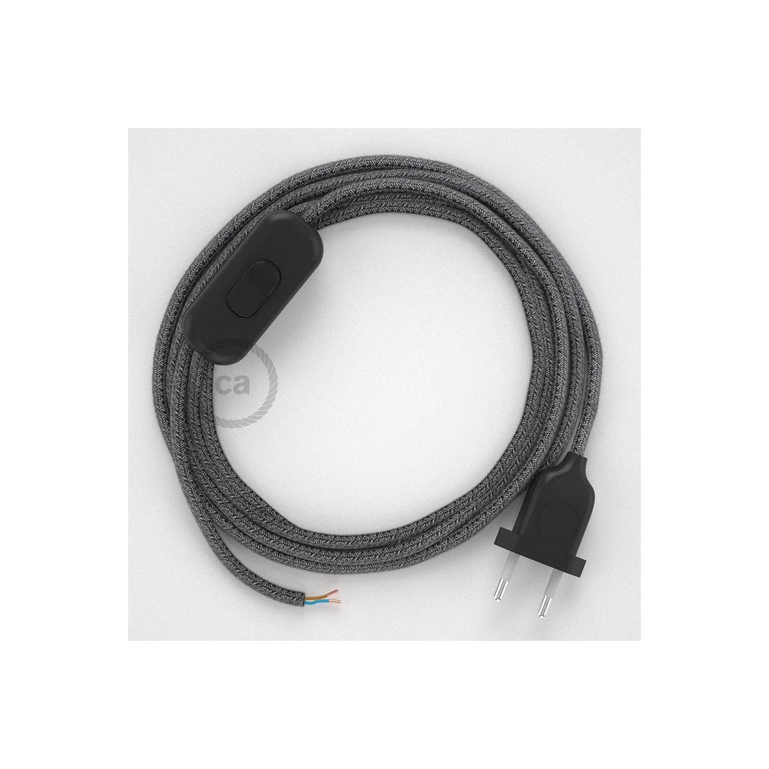 Cordon pour lampe, câble RS81 Coton et Lin Naturel Noir 1,80 m. Choisissez la couleur de la fiche et de l'interrupteur!
