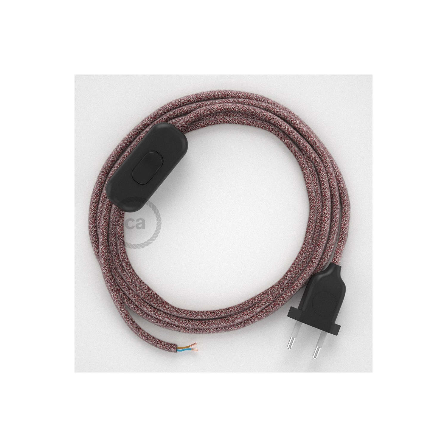 Cordon pour lampe, câble RS83 Coton et Lin Naturel Rouge 1,80 m. Choisissez la couleur de la fiche et de l'interrupteur!