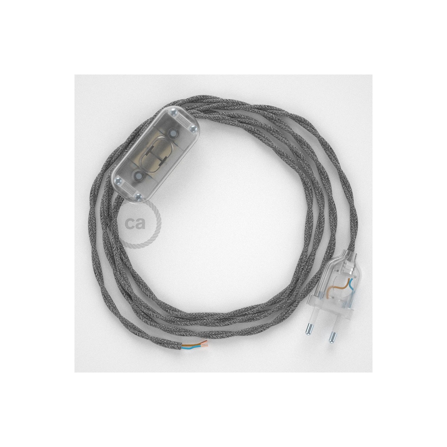 Cordon pour lampe, câble TN02 Lin Naturel Gris 1,80 m. Choisissez la couleur de la fiche et de l'interrupteur!