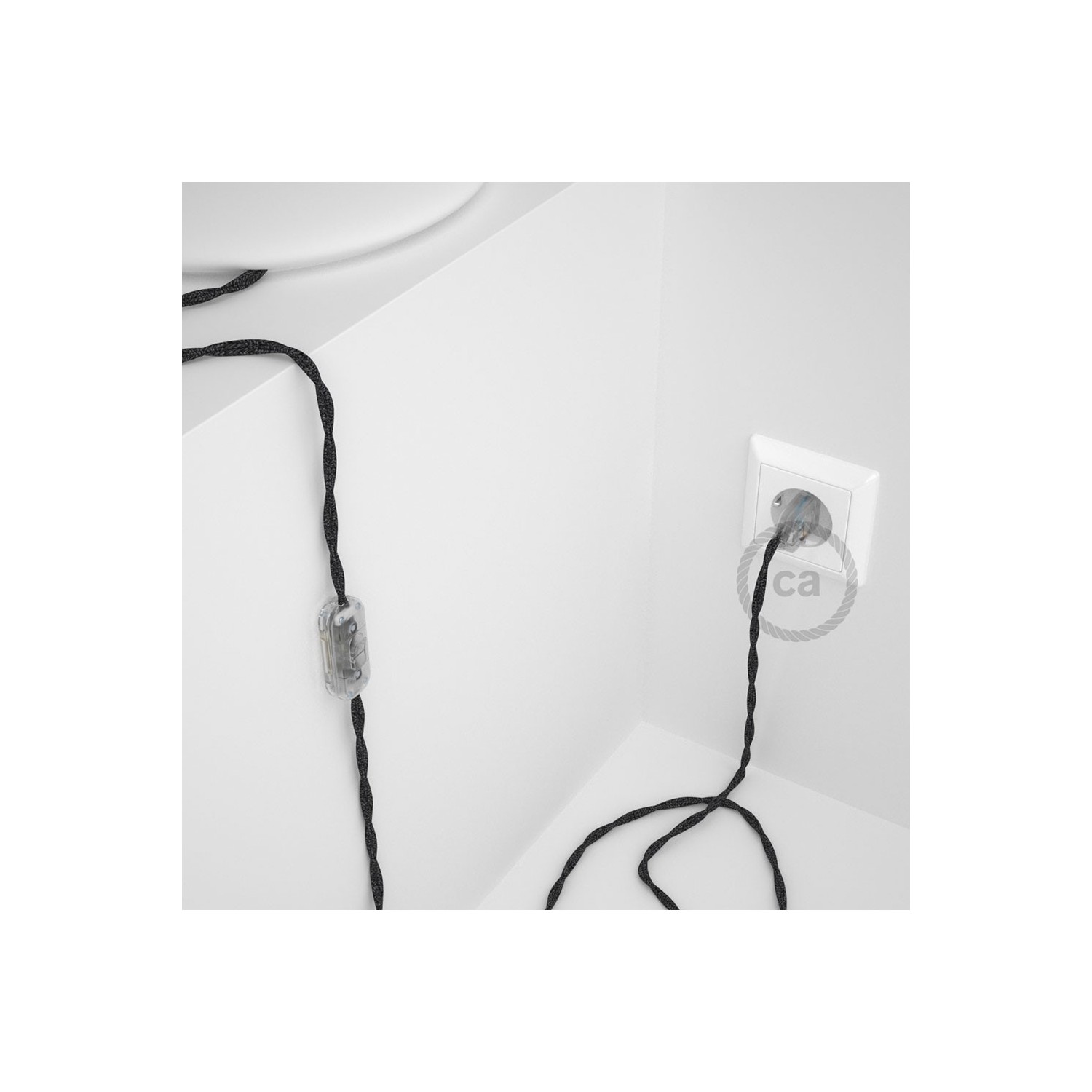 Cordon pour lampe, câble TN03 Lin Naturel Anthracite 1,80 m. Choisissez la couleur de la fiche et de l'interrupteur!