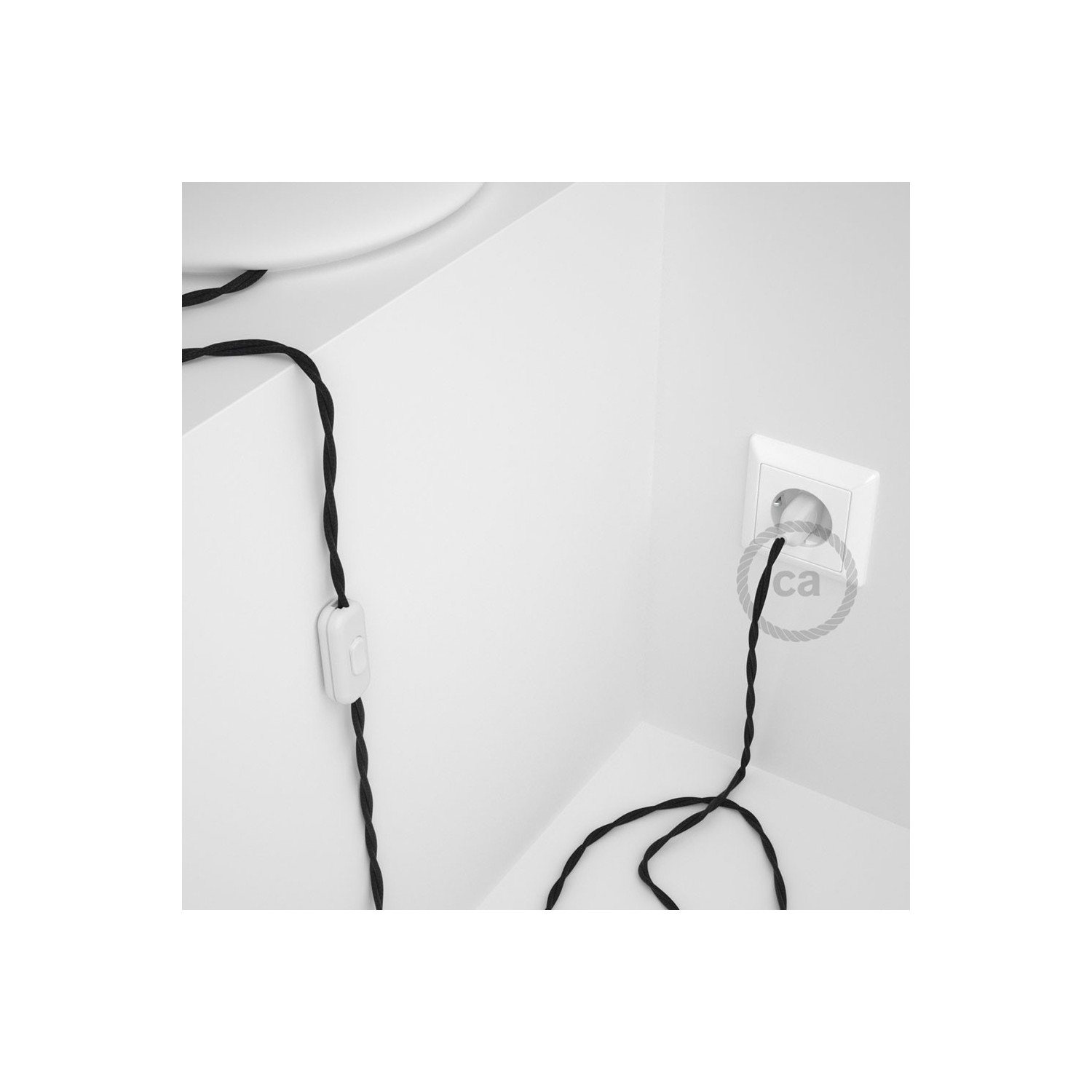 Cordon pour lampe, câble TC04 Coton Noir 1,80 m. Choisissez la couleur de la fiche et de l'interrupteur!