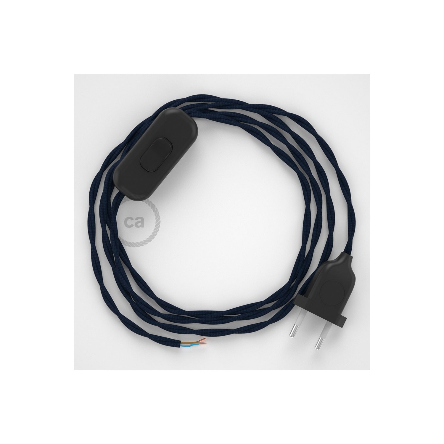 Cablaggio per lampada, cavo TM20 Effetto Seta Blu scuro 1,80 m. Scegli il colore dell'interruttore e della spina.