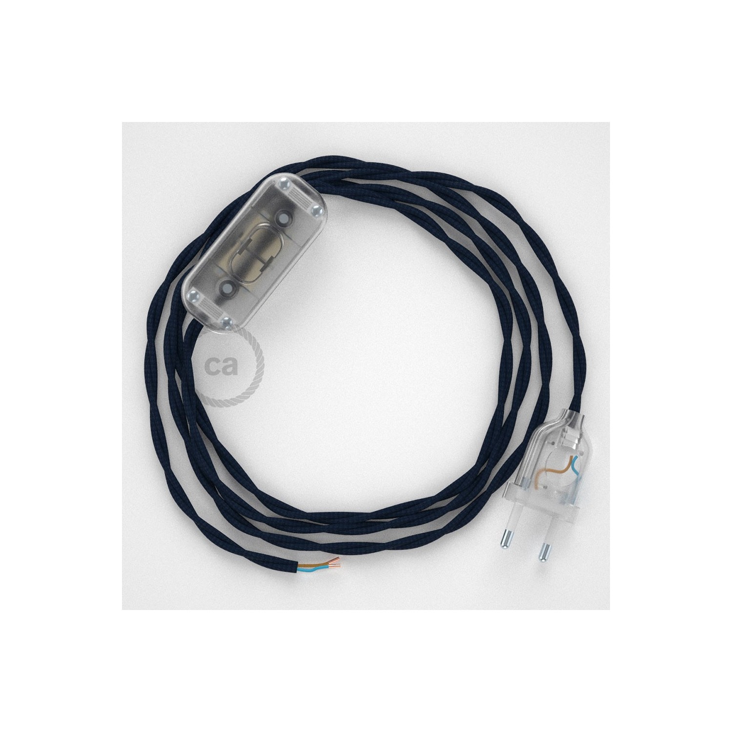 Cordon pour lampe, câble TM20 Effet Soie Bleu Foncé 1,80 m. Choisissez la couleur de la fiche et de l'interrupteur!