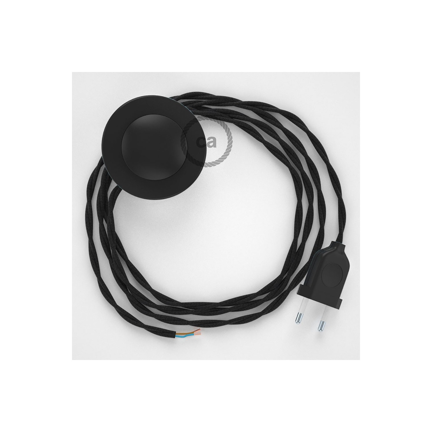 Cordon pour lampadaire, câble TC04 Coton Noir 3 m. Choisissez la couleur de la fiche et de l'interrupteur!