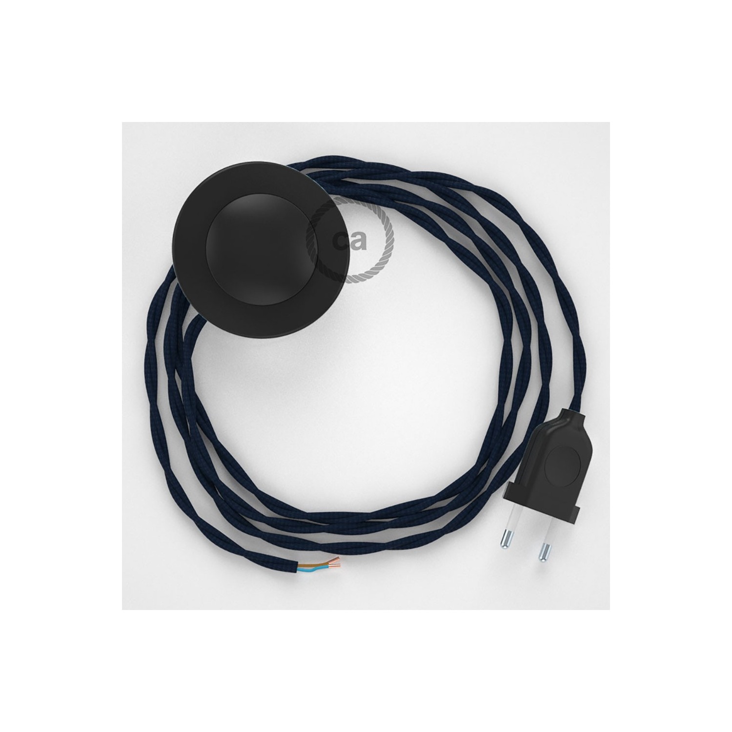 Cordon pour lampadaire, câble TM20 Effet Soie Bleu Foncé 3 m. Choisissez la couleur de la fiche et de l'interrupteur!