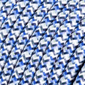 Fil Électrique Rond Gaine De Tissu De Couleur Effet Soie RX03 Pixel Turquoise