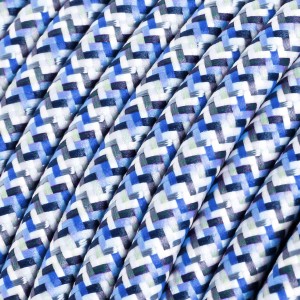 Fil Électrique Rond Gaine De Tissu De Couleur Effet Soie RX03 Pixel Turquoise