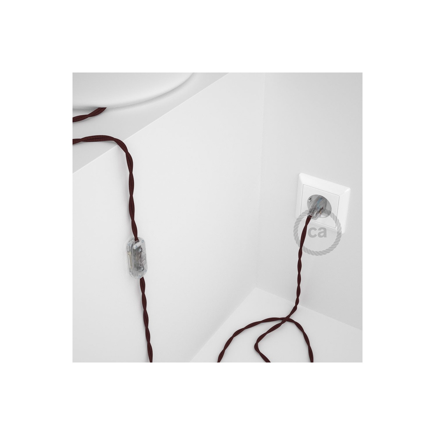 Cordon pour lampe, câble TM19 Effet Soie Bordeaux 1,80 m. Choisissez la couleur de la fiche et de l'interrupteur!