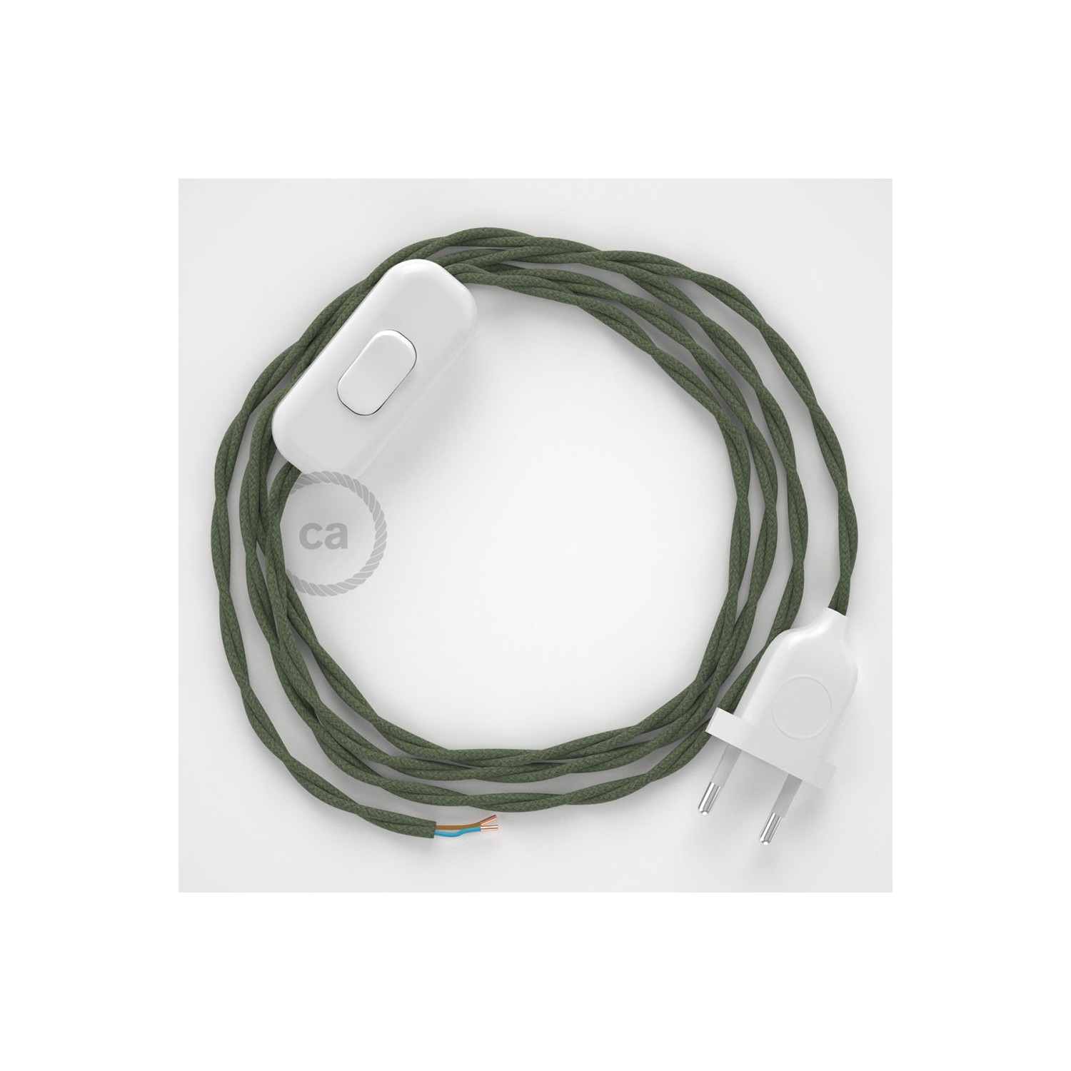 Cordon pour lampe, câble TC63 Coton Vert Gris 1,80 m. Choisissez la couleur de la fiche et de l'interrupteur!