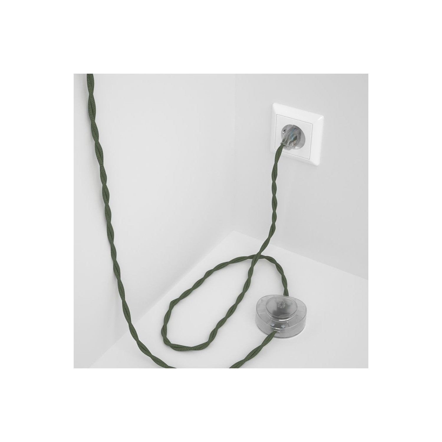 Cordon pour lampadaire, câble TC63 Coton Vert Gris 3 m. Choisissez la couleur de la fiche et de l'interrupteur!