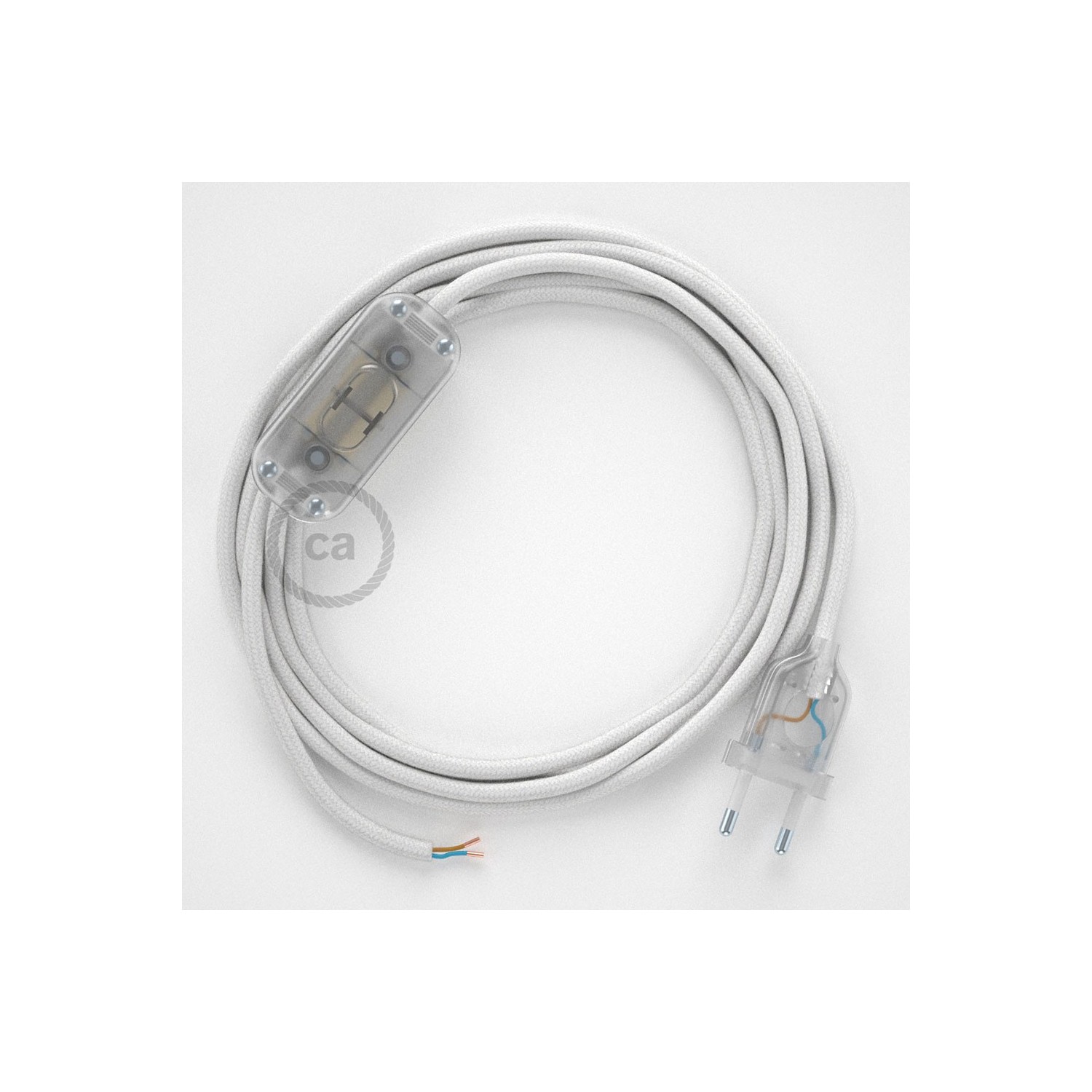 Cordon pour lampe, câble RC01 Coton Blanc 1,80 m. Choisissez la couleur de la fiche et de l'interrupteur!