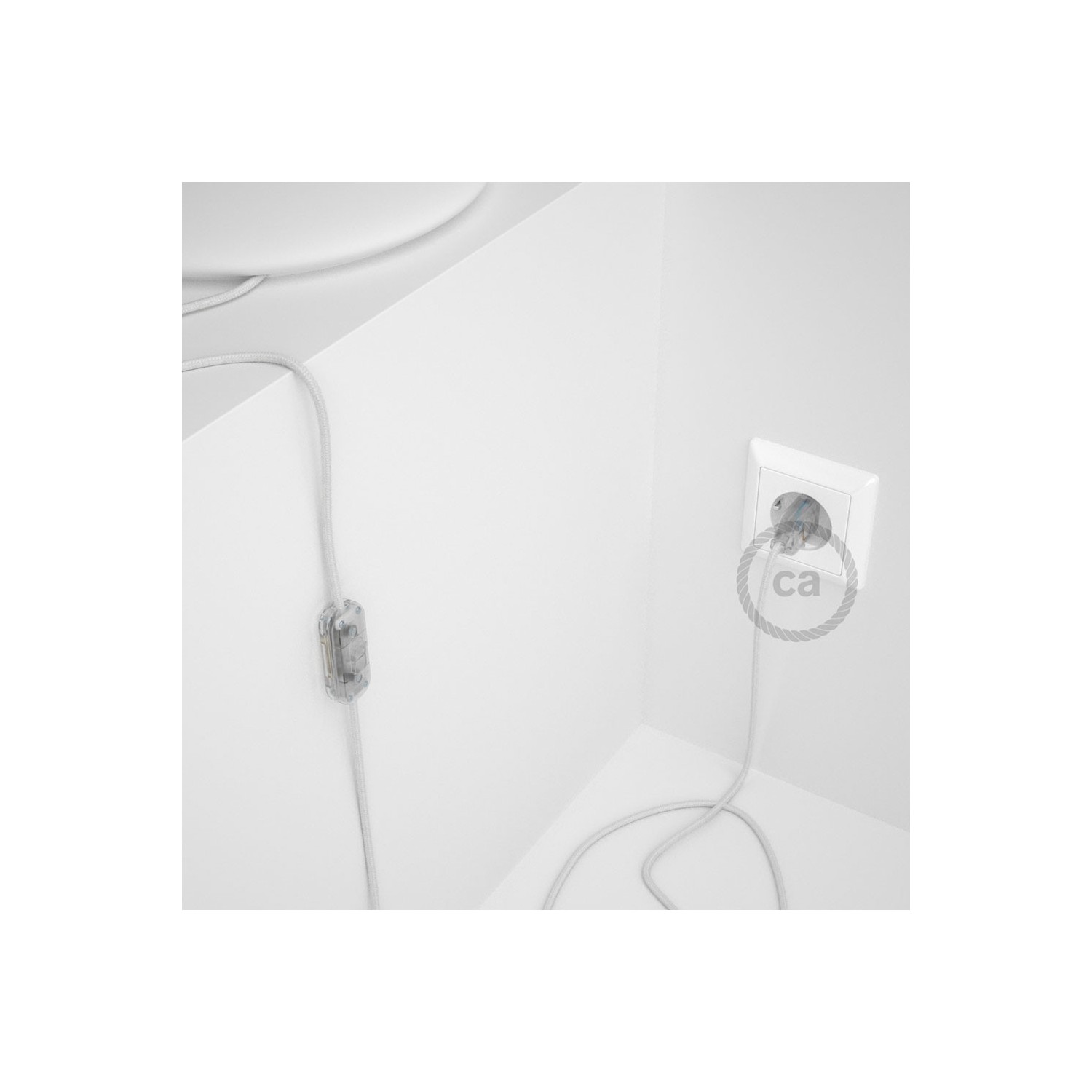 Cablaggio per lampada, cavo RC01 Cotone Bianco 1,80 m. Scegli il colore dell'interruttore e della spina.
