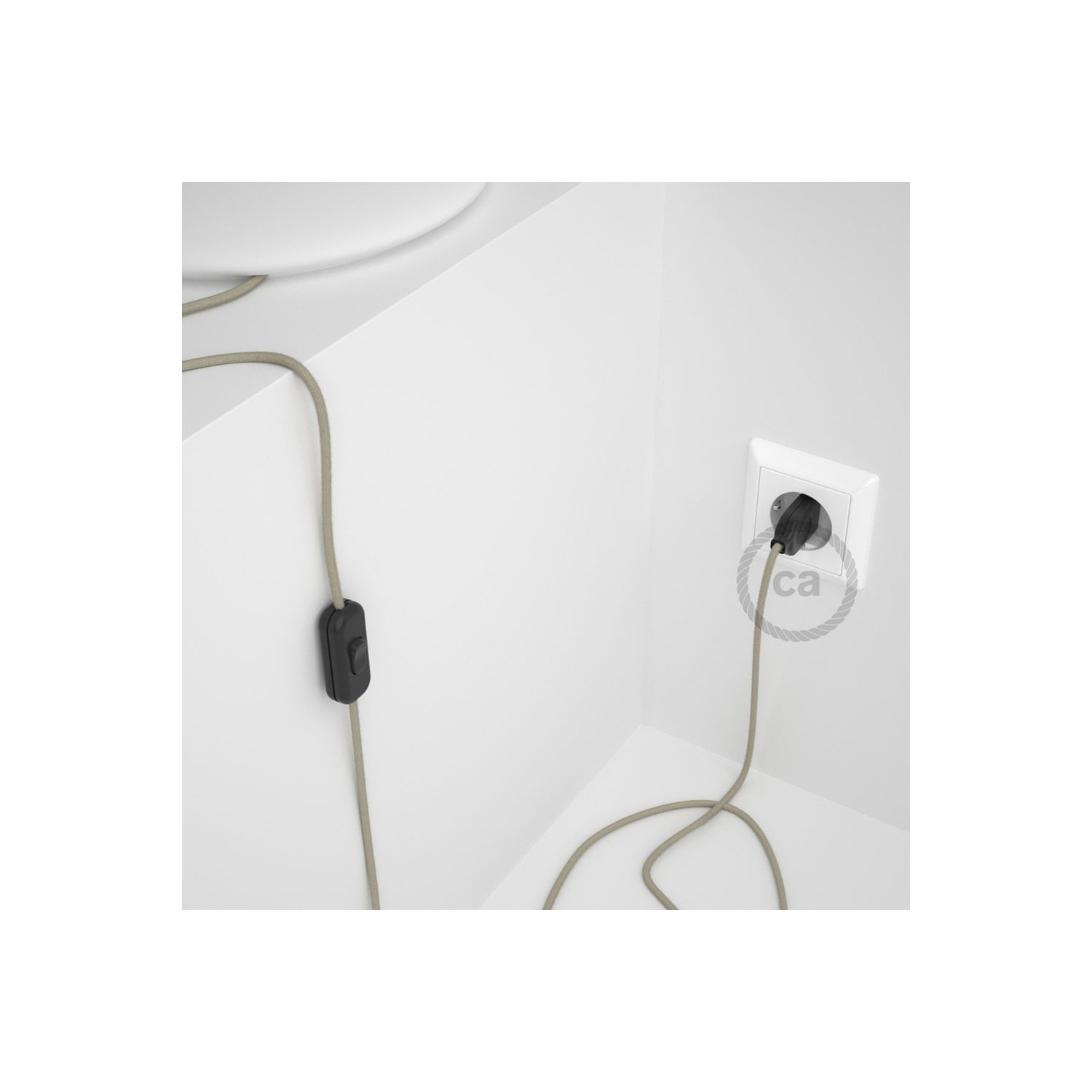 Cordon pour lampe, câble RC43 Coton Tourterelle 1,80 m. Choisissez la couleur de la fiche et de l'interrupteur!
