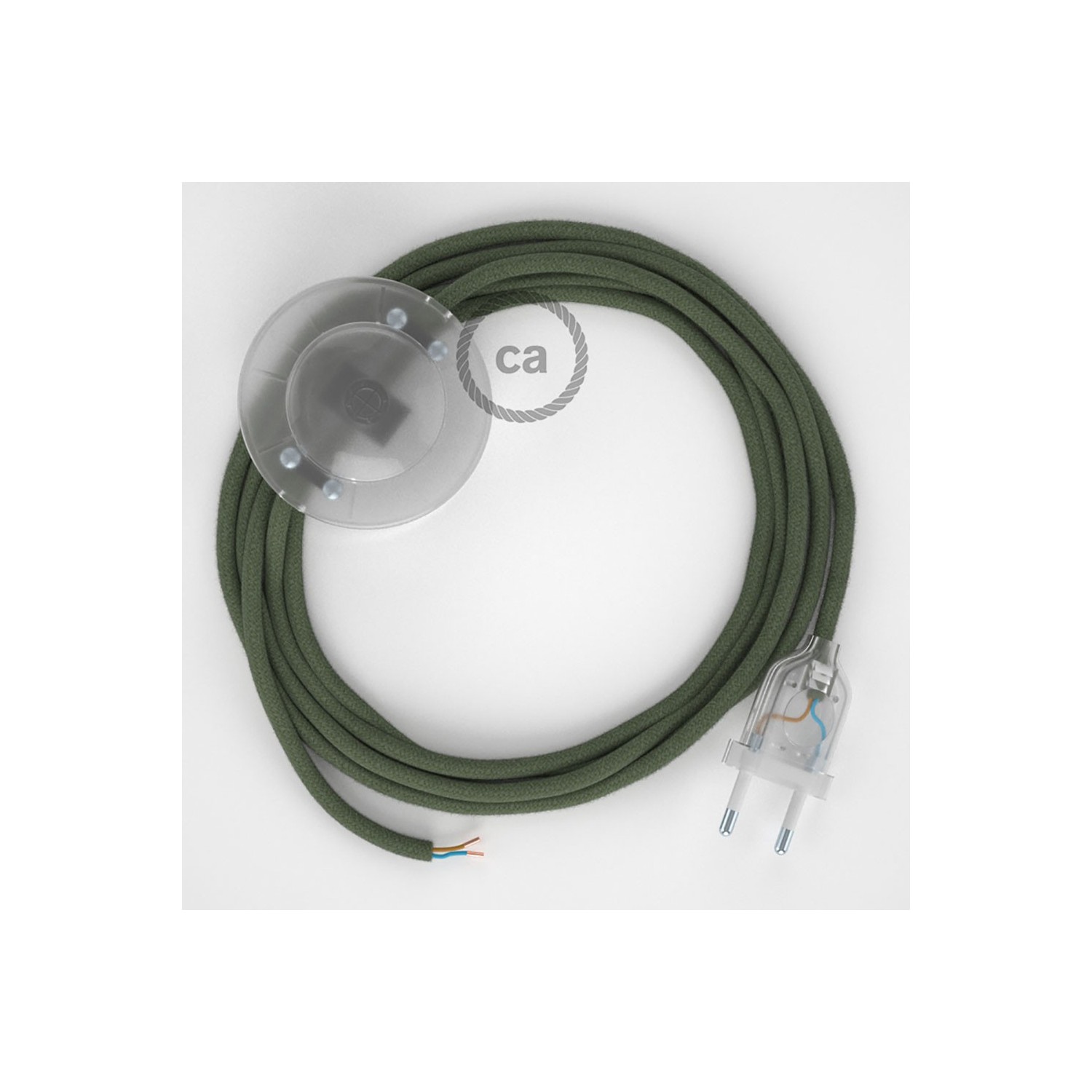 Cordon pour lampadaire, câble RC63 Coton Vert Gris 3 m. Choisissez la couleur de la fiche et de l'interrupteur!