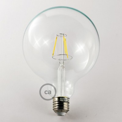 Lampadina LED Trasparente Globo G125 filamento Corto 4,5W 470Lm E27 2700K