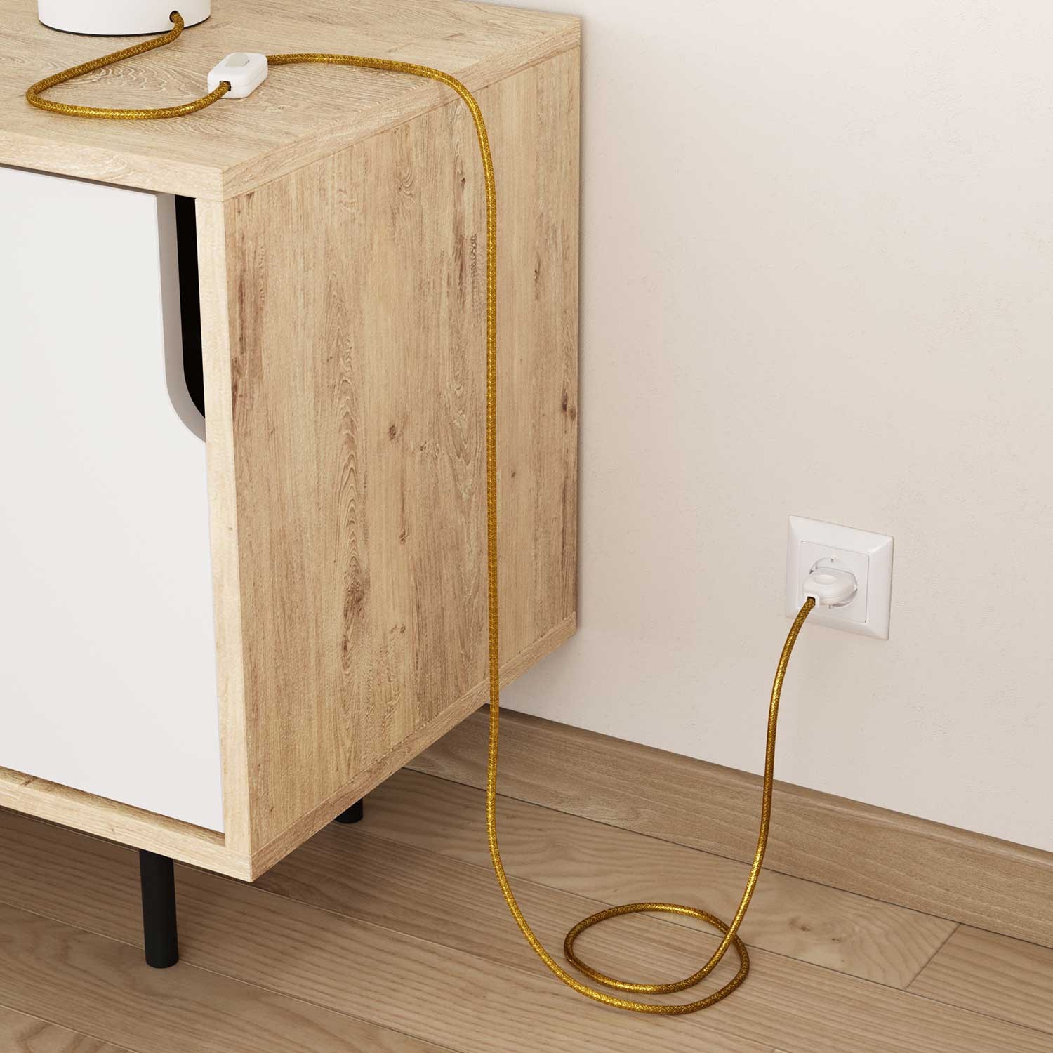 Elektrisches Kabel rund überzogen mit Textil-Seideneffekt Einfarbig Gold geglittert RL05