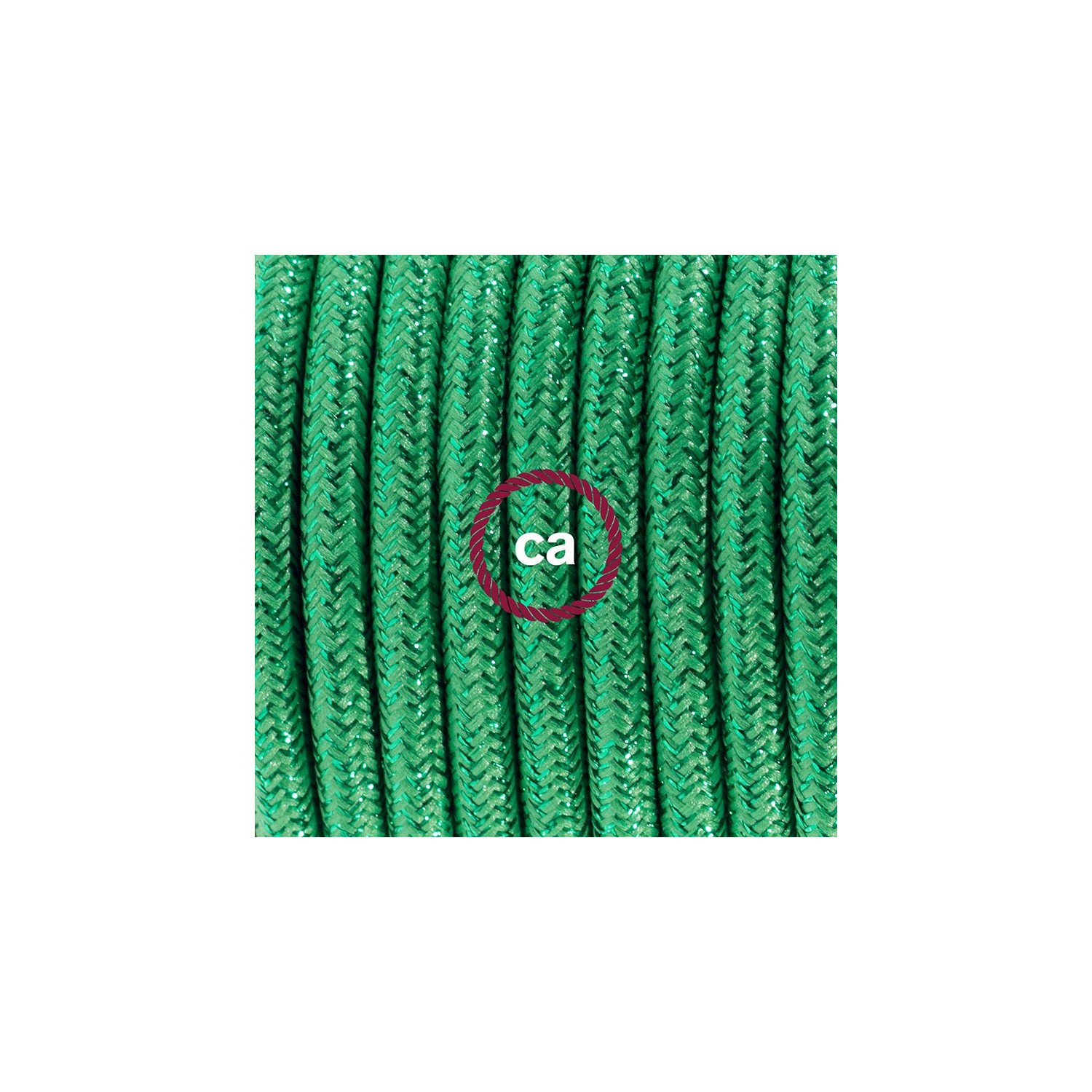 Cablaggio per piantana, cavo RL06 Effetto Seta Glitterato Verde 3 m. Scegli il colore dell'interruttore e della spina.