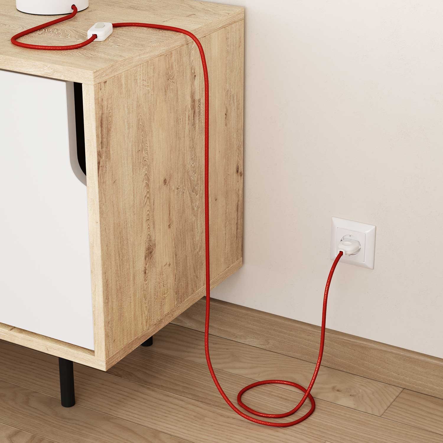 Elektrisches Kabel rund überzogen mit Textil-Seideneffekt Einfarbig Rot Geglittert RL09
