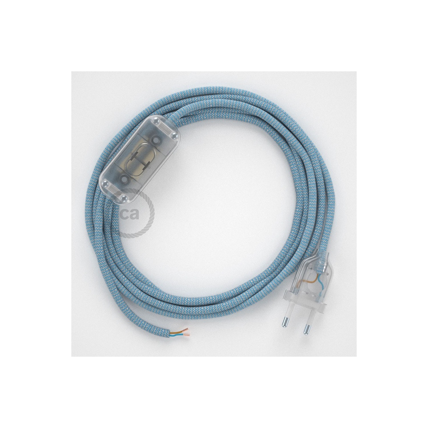 Cordon pour lampe, câble RD75 ZigZag Bleu Steward 1,80 m. Choisissez la couleur de la fiche et de l'interrupteur!