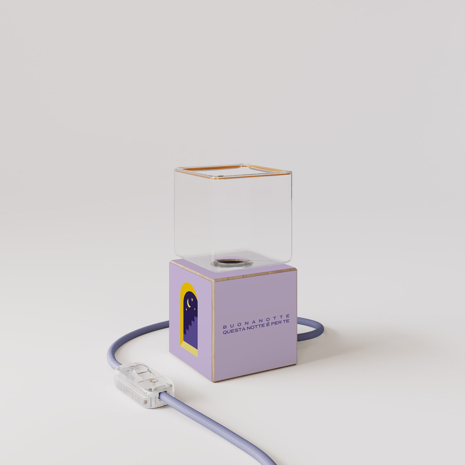Lampada da tavolo Cubetto "Buonanotte fiorellino" con lampadina Ghost - Santomanifesto
