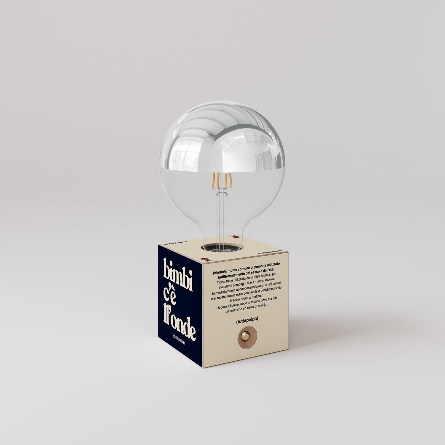 Cabless03 "Bimbi c’è l’onde" con lampadina globo mezza sfera argento - Tuttapolpa